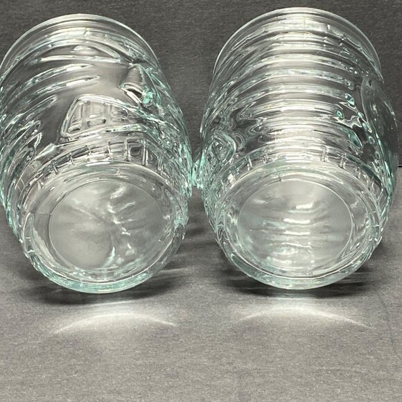 Tiki Face Clear Glass Ribbed Barrel Shape Hawaiian Cocktail Drinkware Set of  2 - Picture 7 of 9